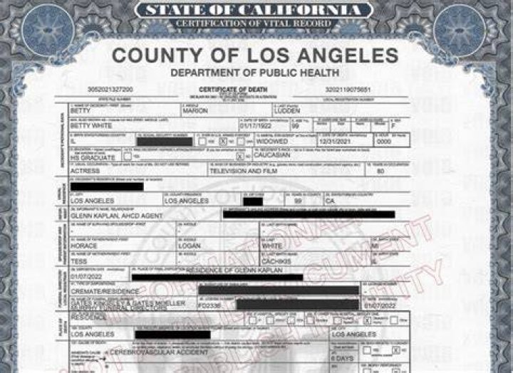 Betty White death certificate