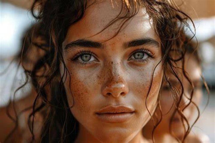 Close up of a woman in 'Aniara' with completely white eyes. 